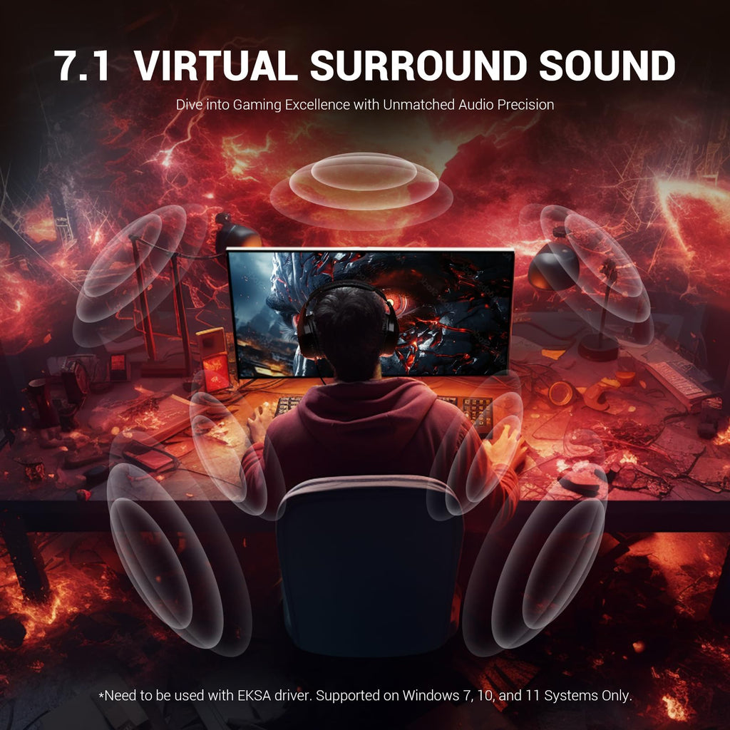 EKSA E1000 USB Gaming Headset for PC, Computer Headphones with Microphone/Mic Noise Cancelling, 7.1 Surround Sound, RGB Light - Wired Headphones for PS4, PS5 Console, Laptop, Call Center - Flex Gamingproduct_type