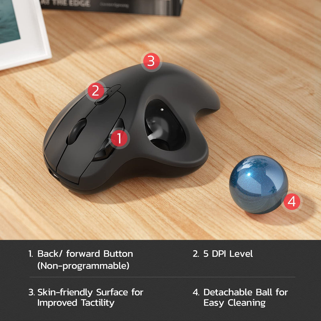 Nulea M501 Wireless Trackball Mouse, Rechargeable Ergonomic, Easy Thumb Control, Precise & Smooth Tracking, 3 Device Connection (Bluetooth or USB Receiver), Compatible for PC, Laptop, Mac, Windows. - Flex Gamingproduct_type