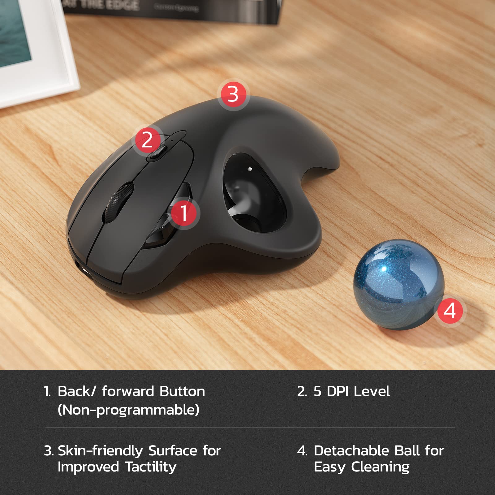 Nulea M501 Wireless Trackball Mouse, Rechargeable Ergonomic, Easy Thumb Control, Precise & Smooth Tracking, 3 Device Connection (Bluetooth or USB Receiver), Compatible for PC, Laptop, Mac, Windows. - Flex Gamingproduct_type