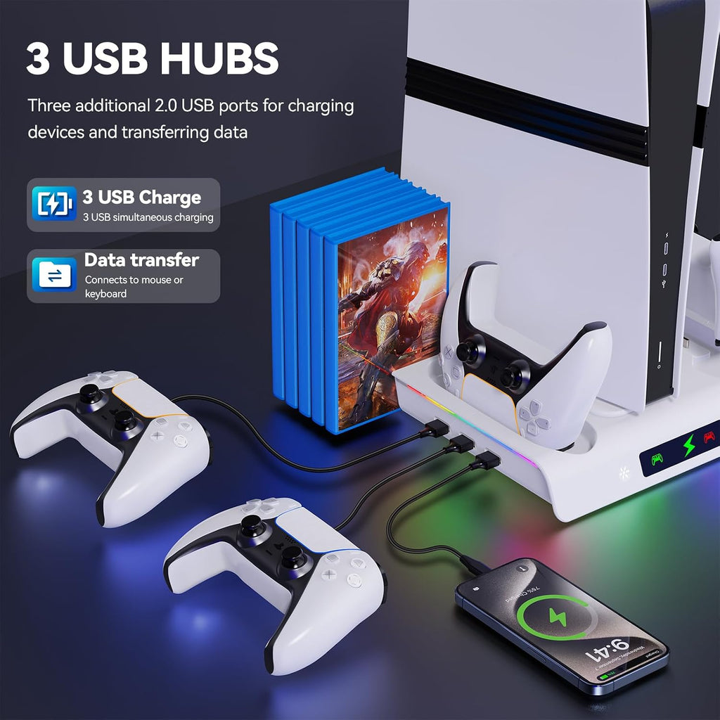 PS5 Controller Dual Charging Console Cooling Base, Cooling & Charging Station with RGB Lighting,Accessories with 3 Levels Cooling Fan, Headset Holder - Flex Gamingproduct_type