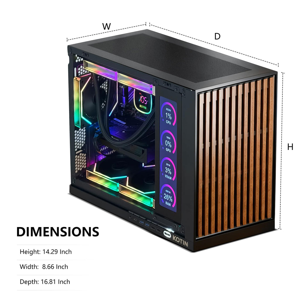 KOTIN Prebuilt Gaming PC RTX 5070 12GB, Ryzen 7 9700X, 32GB DDR5, 1TB SSD | 11.3in Secondary Display, 850W 80+ Gold PSU, 360mm Liquid Cooler, WiFi 7, 1440p 4K ARGB Windows 11 Gaming Desktop Computer - Flex Gamingproduct_type