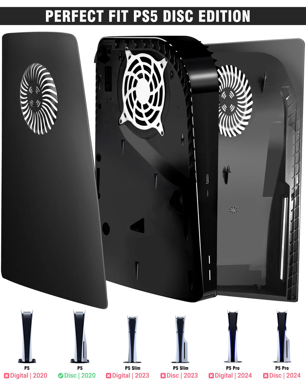 Joso Faceplate for PS5 Disc Edition, Anti-Scratch Dustproof Case Replacement, Cover Skin Compatible with PS5 Console with a Disc Drive, Plates for PS5 Accessories, Easy Installation - Black - Flex Gamingproduct_type