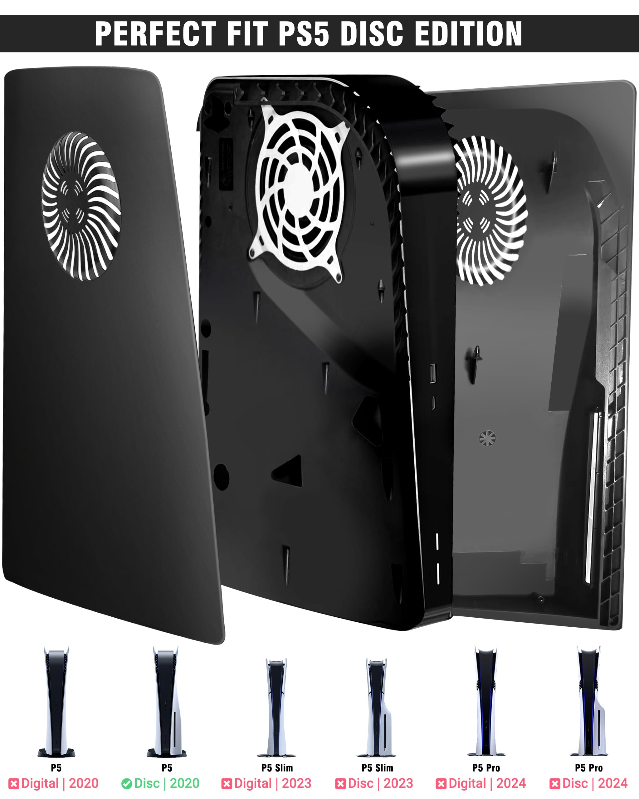 Joso Faceplate for PS5 Disc Edition, Anti-Scratch Dustproof Case Replacement, Cover Skin Compatible with PS5 Console with a Disc Drive, Plates for PS5 Accessories, Easy Installation - Black - Flex Gamingproduct_type