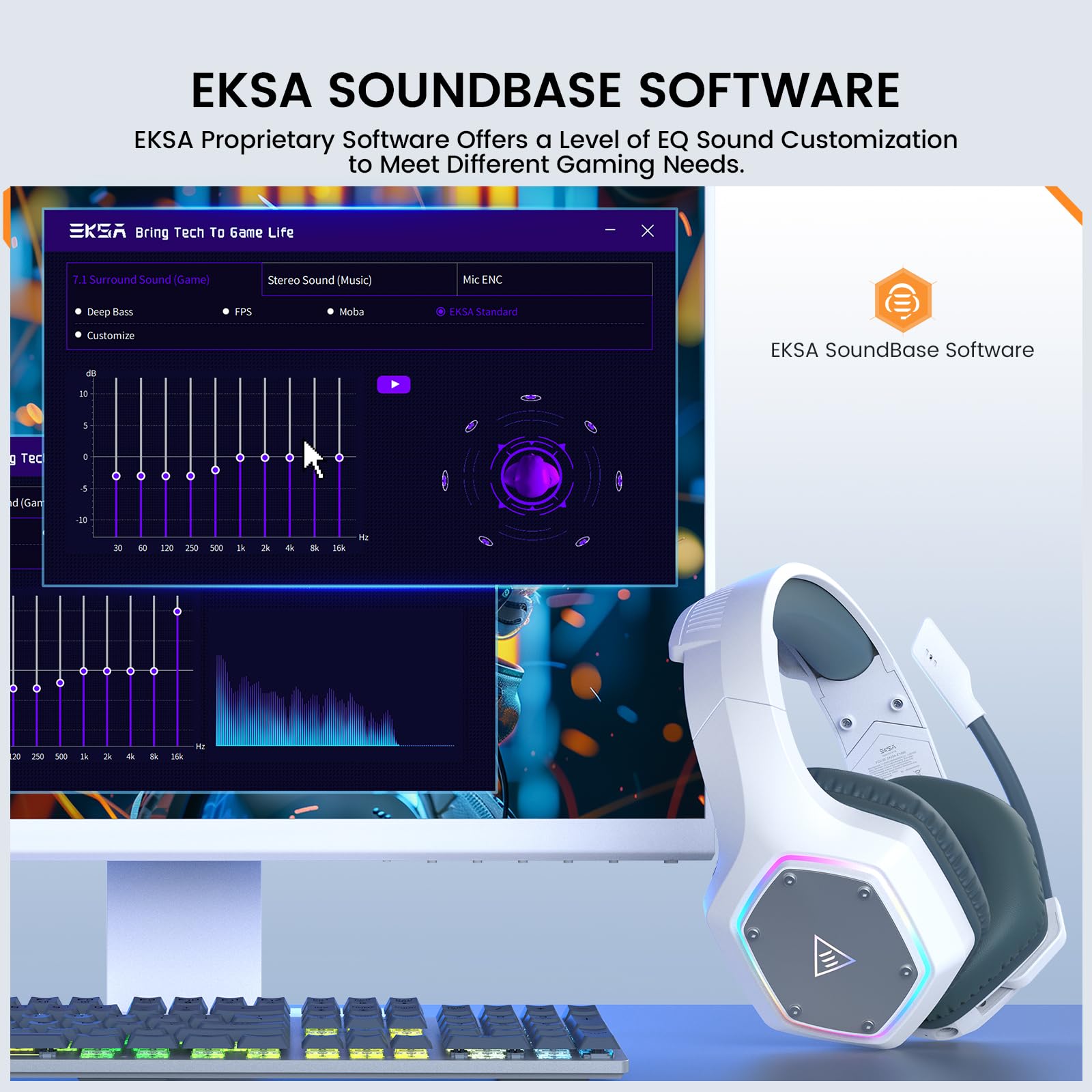 EKSA E1000 USB Gaming Headset for PC, Computer Headphones with Microphone/Mic Noise Cancelling, 7.1 Surround Sound, RGB Light - Wired Headphones for PS4, PS5 Console, Laptop, Call Center - Flex Gamingproduct_type
