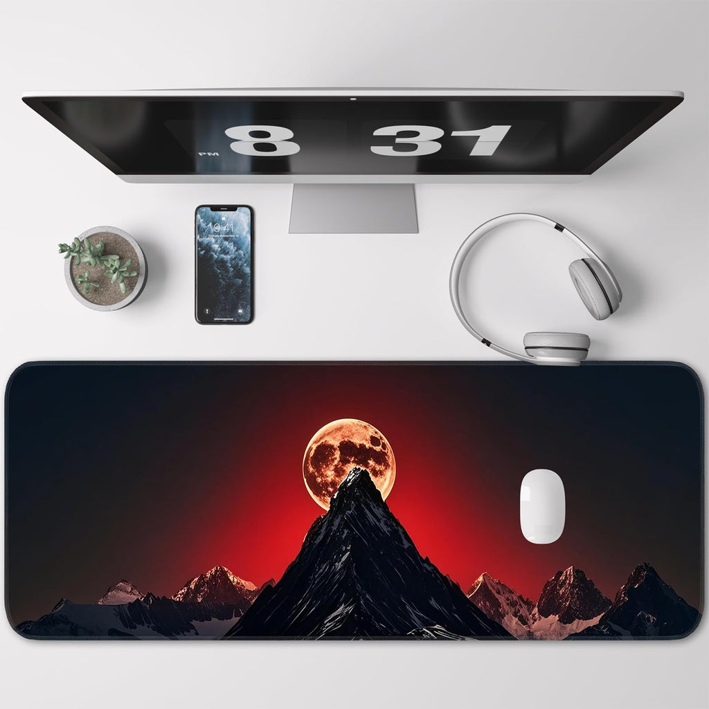 Japanese Dark Red Moon Gaming Mouse Pad, Extended Mouse Pad with Non-Slip Base, Full Keyboard Pad with Stitched Edges, Large Desk Pad for Gaming, Office, Home 31.5 x 11.8 Inch - Flex Gamingproduct_type