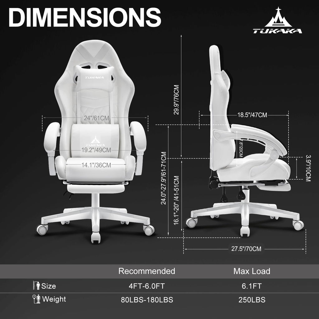 White Gaming Chair,Ergonomic Massage Office Desk Chair with Footrest | Pocket Spring Cushion,Reclining,Thick High Back,Headrest and Lumbar Support,Adjustable Leather Computer Chair Gamer Chair - Flex Gamingproduct_type