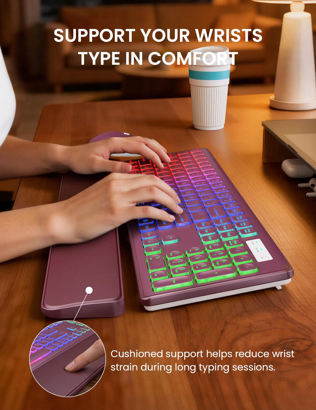 Wireless Keyboard and Mouse Combo, RGB Backlit, Rechargeable & Light Up Letters, Full-Size, Soft Typing, Sleep Mode, 2.4GHz Quiet Keyboard Set for Mac, Windows, Laptop, PC, Trueque KM42Pro (Black) - Flex Gamingproduct_type