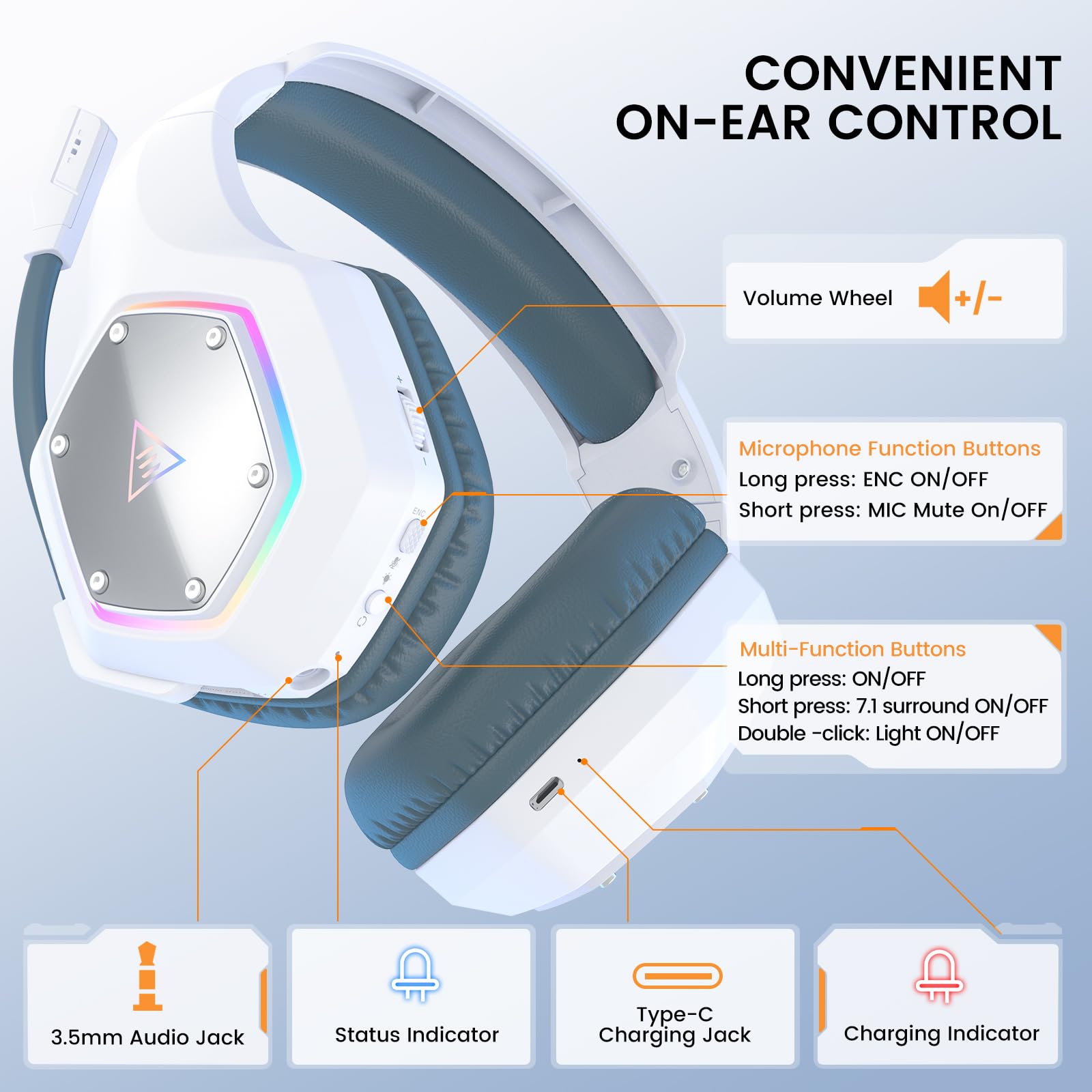 EKSA E1000 USB Gaming Headset for PC, Computer Headphones with Microphone/Mic Noise Cancelling, 7.1 Surround Sound, RGB Light - Wired Headphones for PS4, PS5 Console, Laptop, Call Center - Flex Gamingproduct_type