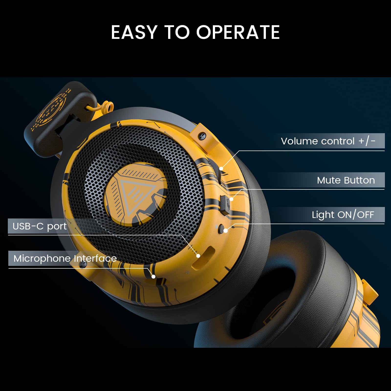 EKSA USB Gaming Headset for PC, Computer Gaming Headphones with Detachable Microphone Noise Cancelling, 7.1 Surround Sound, 50MM Driver, Wired Headset for PS4 PS5, Xbox One, Laptop (Yellow) - Flex Gamingproduct_type