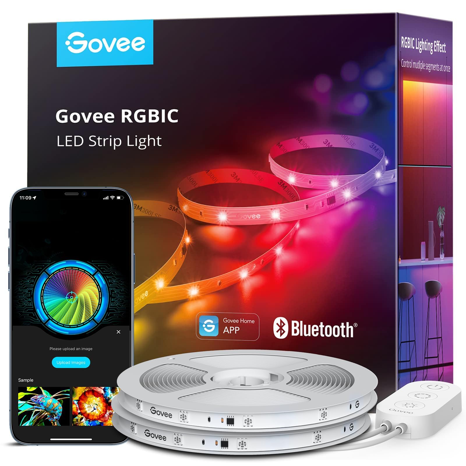 Govee Tira de luces LED RGBIC, luces LED inteligentes para recámara, luces LED Bluetooth con control de aplicación, múltiples colores en una línea, luces LED que cambian de color, sincronización de - Flex Gamingproduct_type