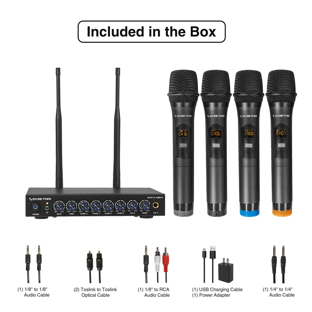 Sound Town Wireless Microphone Karaoke Mixer System with HD Audio Return Channel, Optical (Toslink), AUX, Supports Smart TV, Media Box, PC, Bluetooth, Soundbar, Receiver (SWM16-MAX) - Flex Gamingproduct_type