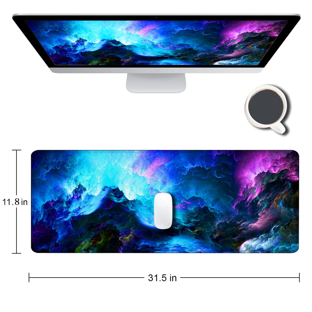Gaming Mouse Pad, Large Non-Slip Rubber Base Mousepad, Keyboard Mouse Mat, Desk Pad with Stitched Edges, 31.5x11.8inch, Dazzling Galaxy - Flex Gamingproduct_type