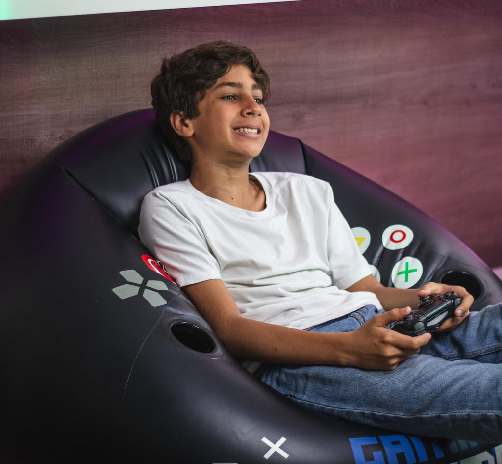 Inflatable Gaming Chair for Kids & Teens with Cup Holders and Side Pocket - This Air Gaming Bean Bag Chairs for kids is The Perfect Furniture for Gamer Room Decor - Perfect Gaming Stuff for boys 4-12 - Flex Gamingproduct_type