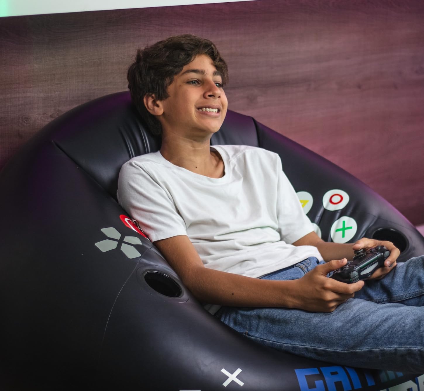 Inflatable Gaming Chair for Kids & Teens with Cup Holders and Side Pocket - This Air Gaming Bean Bag Chairs for kids is The Perfect Furniture for Gamer Room Decor - Perfect Gaming Stuff for boys 4-12 - Flex Gamingproduct_type