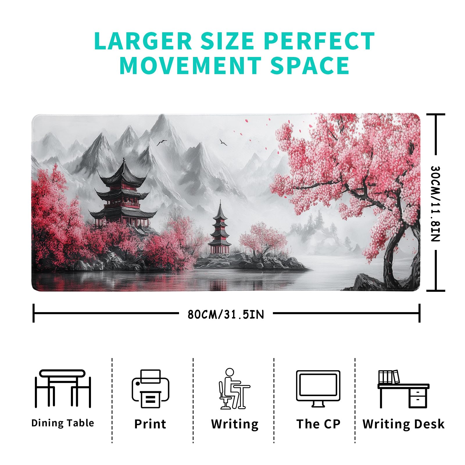 White Ukiyo-e Style Sports Car Large Gaming Mouse Pad Desktop Mat 31.5x11.8 Inch - Non-Slip Rubber Base - for Gamers - Perfect for Gamers & PC Enthusiasts - Flex Gamingproduct_type