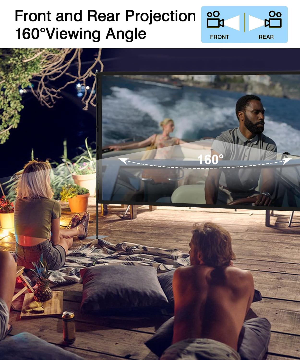 STWUI Outdoor-Projector-Screen-with-Stand - 120 inch Portable Projector Screen Indoor Outdoor Projector Screens 16:9 4K HD Lightweight Movie Screen with Carry Bag for Backyard Movie Night - Flex Gamingproduct_type