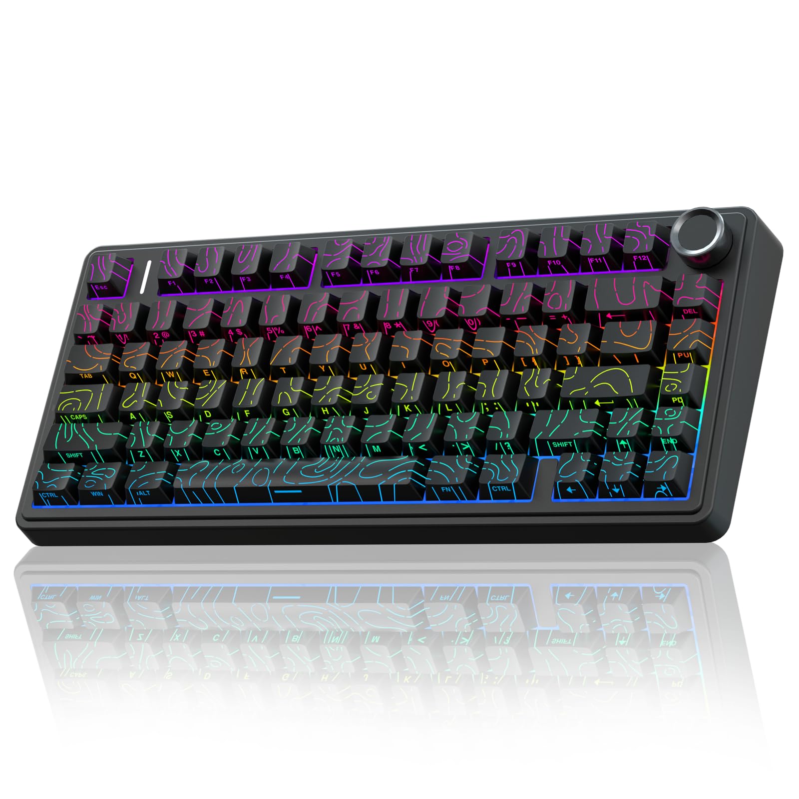 AULA F75 Pro Wireless Mechanical Keyboard,75% Hot Swappable Custom Keyboard with Knob,RGB Backlit,Pre-lubed Reaper Switches,Side Printed PBT Keycaps,2.4GHz/USB-C/BT5.0 Mechanical Gaming Keyboards - Flex Gamingproduct_type