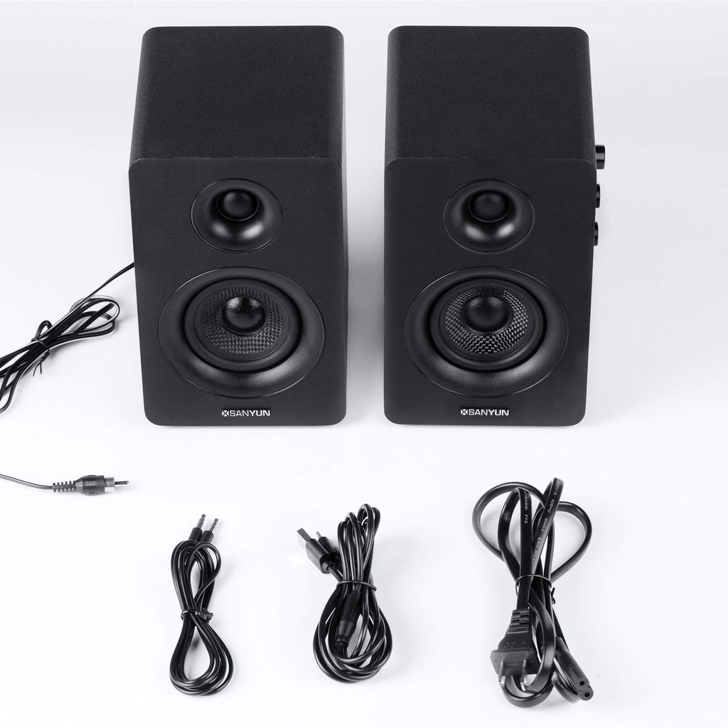 Sanyun SW208 3" Active Bluetooth 5.0 Bookshelf Speakers – 60W Carbon Fiber Speaker Unit - Built-in 24bit DAC - Dynamic 3D Surround Sound – 2.0 Computer PC Monitor Gaming Speakers (Pair, Black) - Flex Gamingproduct_type