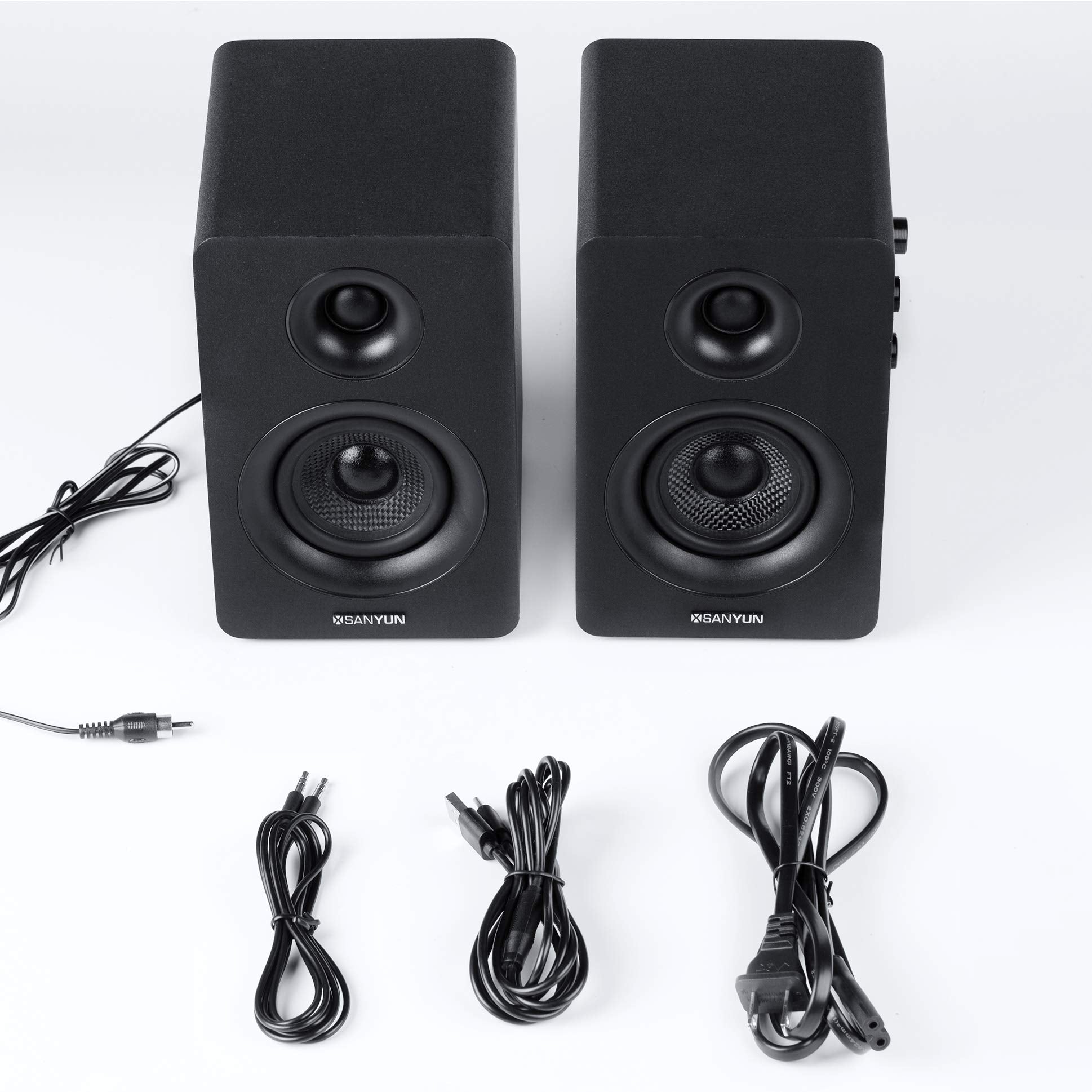 Sanyun SW208 3" Active Bluetooth 5.0 Bookshelf Speakers – 60W Carbon Fiber Speaker Unit - Built-in 24bit DAC - Dynamic 3D Surround Sound – 2.0 Computer PC Monitor Gaming Speakers (Pair, Black) - Flex Gamingproduct_type