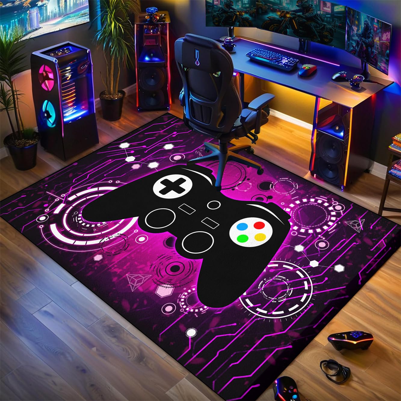 Video Game Shaped Carpet Rug - Gamepad Shaped Area Rug for Boys Bedroom Gaming Themed Area Rugs Kids Boys Gaming Room Decor, 4.5x6 Feet - Flex Gamingproduct_type