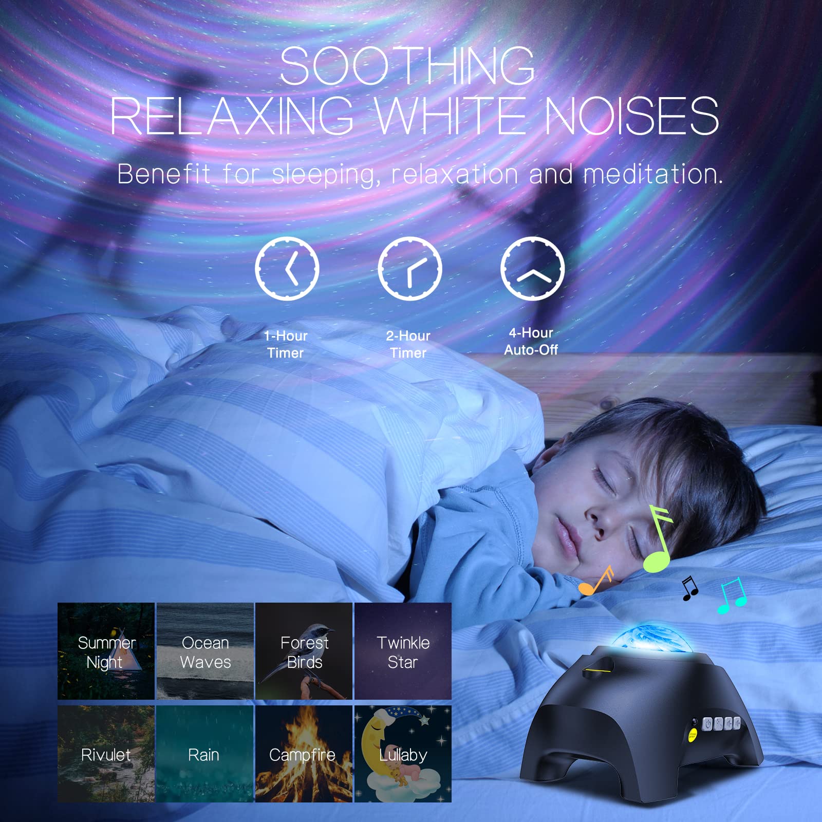 Northern Galaxy Light Aurora Projector with 33 Light Effects, Night Lights LED Star Projector for Bedroom Nebula Lamp, Remote Control, White Noises, Bluetooth Speaker for Parties Black - Flex Gamingproduct_type
