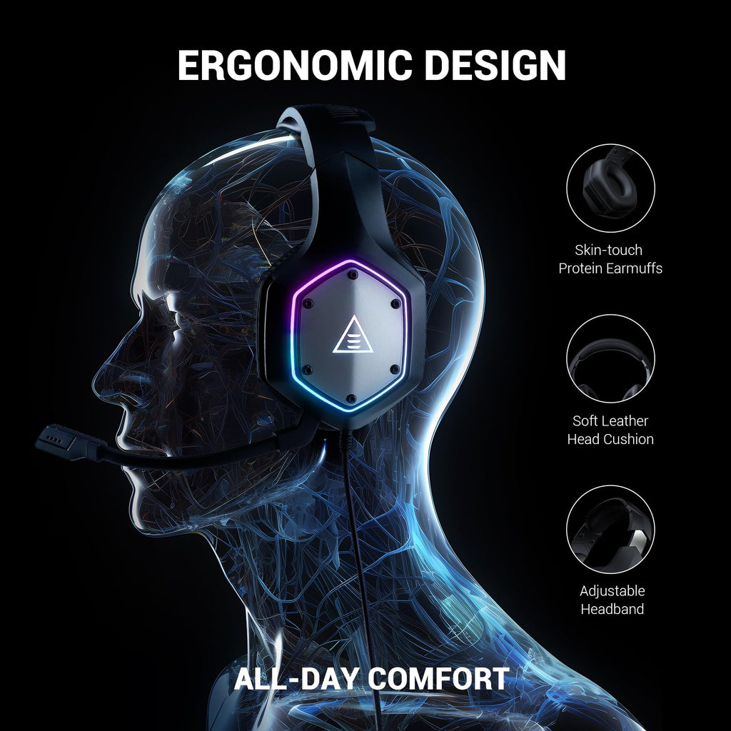 EKSA E1000 USB Gaming Headset for PC, Computer Headphones with Microphone/Mic Noise Cancelling, 7.1 Surround Sound, RGB Light - Wired Headphones for PS4, PS5 Console, Laptop, Call Center - Flex Gamingproduct_type