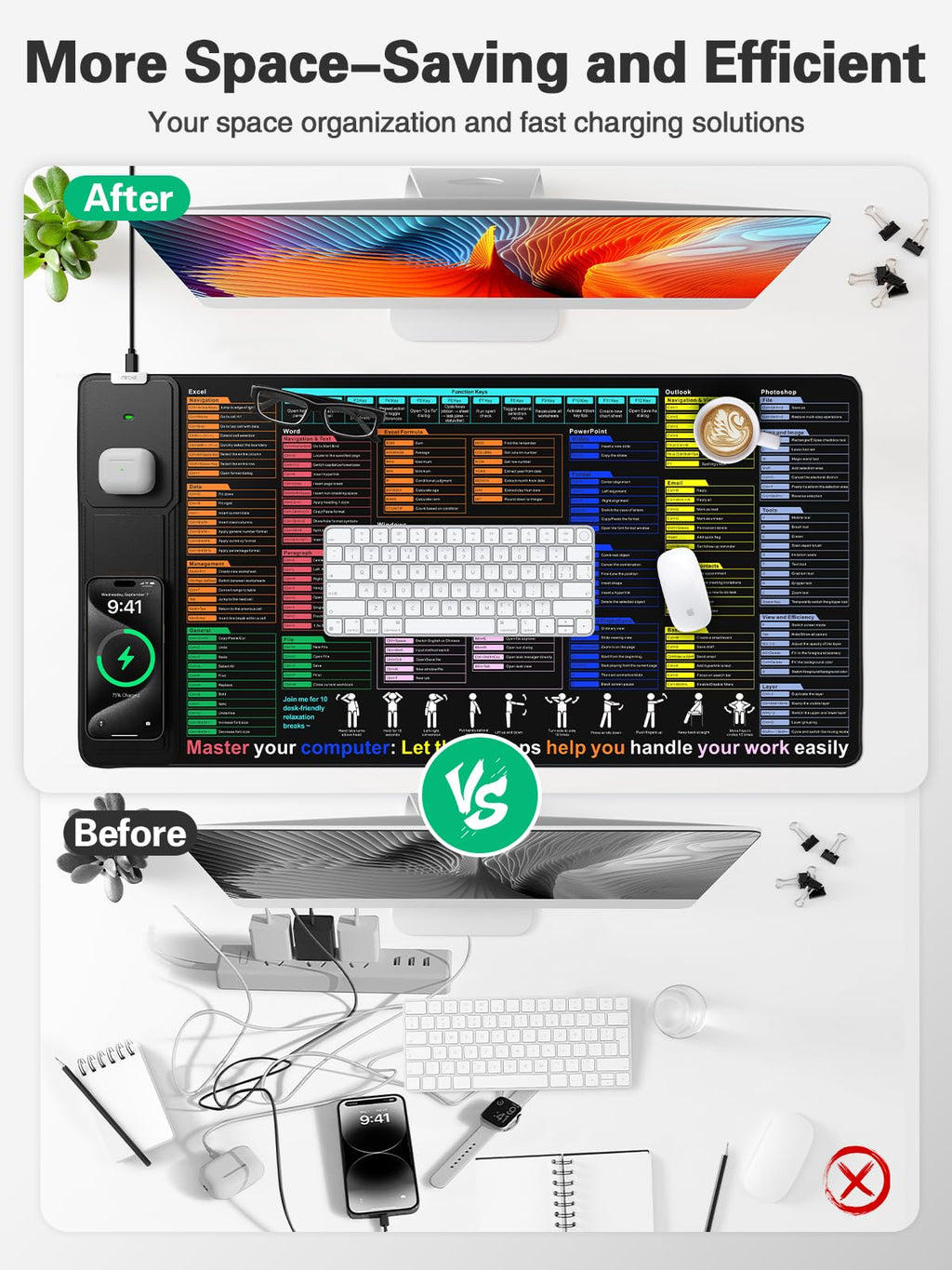 XXL Mouse Pad with Phone Holder - Black, RGB Desk Mat with 15W Fast Charging, LED Gaming Mousepad with 11 Light Colors, Waterproof Non-Slip Pad for Office & Home (Wave) - Flex Gamingproduct_type