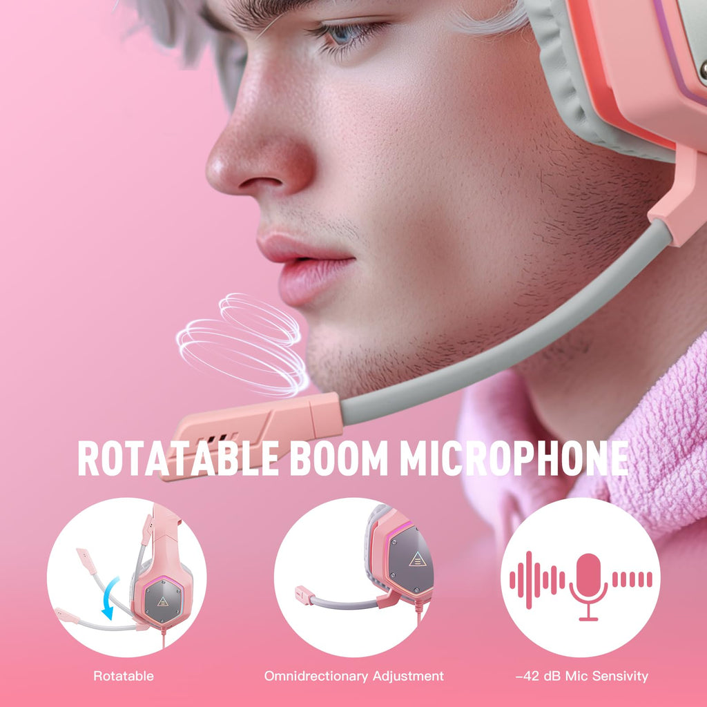 EKSA E1000 USB Gaming Headset for PC, Computer Headphones with Microphone/Mic Noise Cancelling, 7.1 Surround Sound, RGB Light - Wired Headphones for PS4, PS5 Console, Laptop, Call Center - Flex Gamingproduct_type