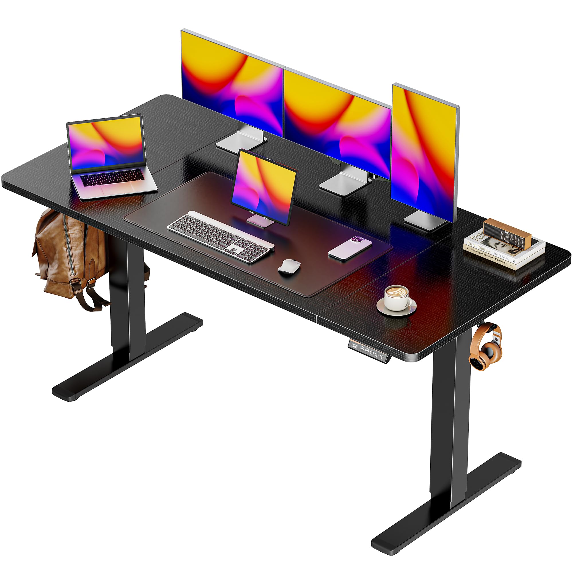 Huuger 55 x 28 Large Electric Standing Desk, Height Adjustable Computer Desk, 27.6" Deep Desktop, Stand up Gaming Office Table with 2 Hooks, 3 Preset Heights, for Home Office, Black - Flex Gamingproduct_type