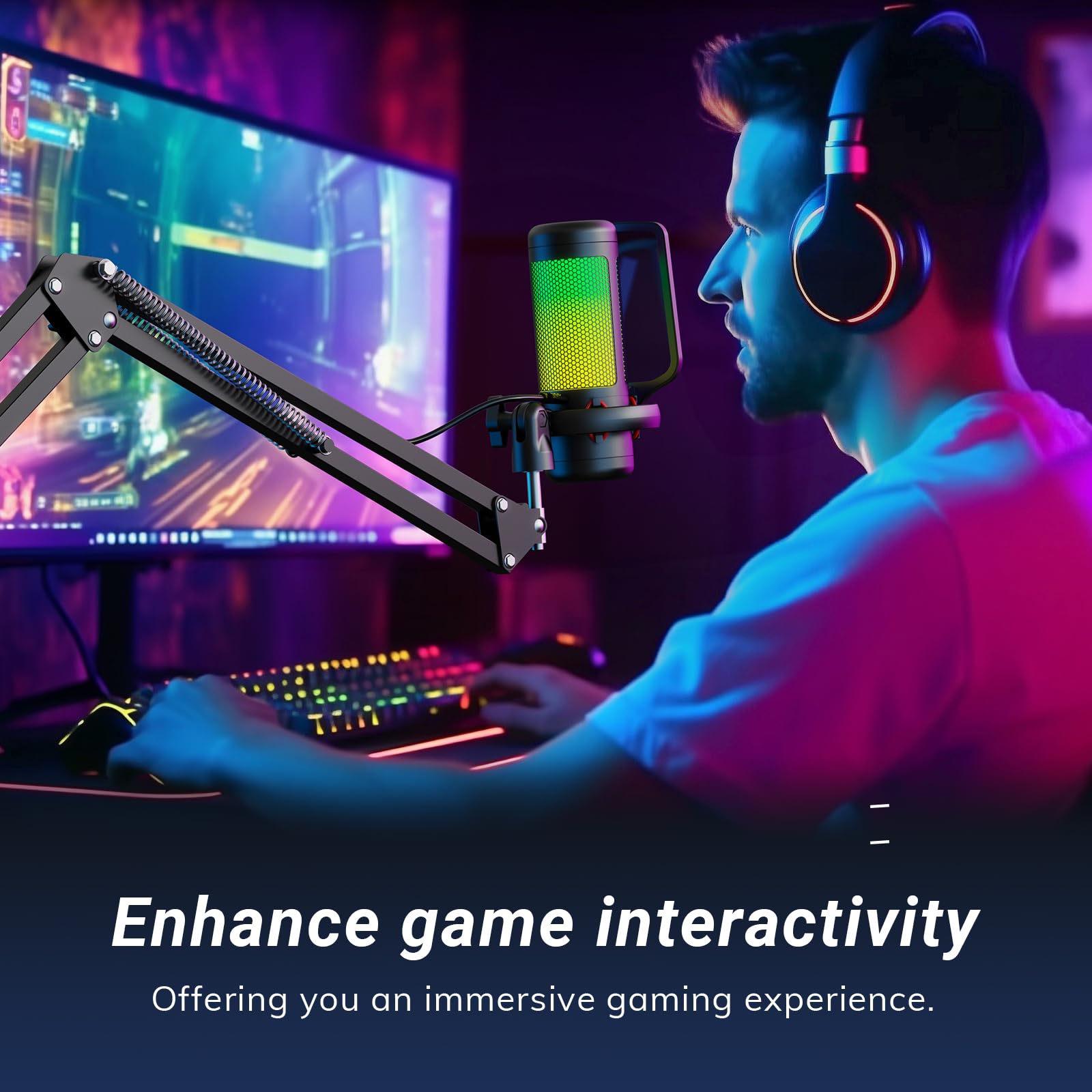 TONOR Gaming Microphone Set with Boom Arm, Vocal Condenser Microphone for PC with Stand, USB Mic with controllable RGB Light, One Tap Mute, Volume Control, for Discord, Twitch Streaming, TC310+ - Flex Gamingproduct_type