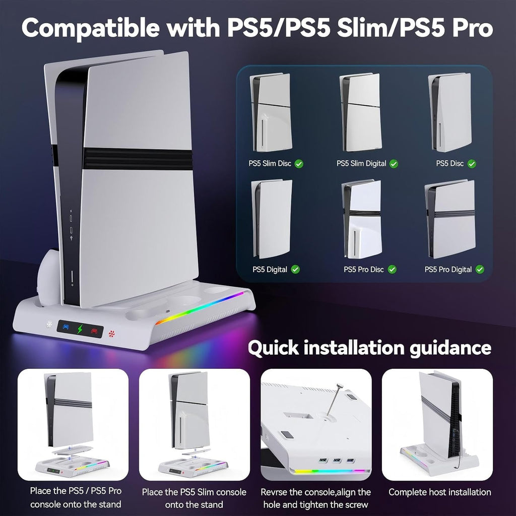 PS5 Controller Dual Charging Console Cooling Base, Cooling & Charging Station with RGB Lighting,Accessories with 3 Levels Cooling Fan, Headset Holder - Flex Gamingproduct_type