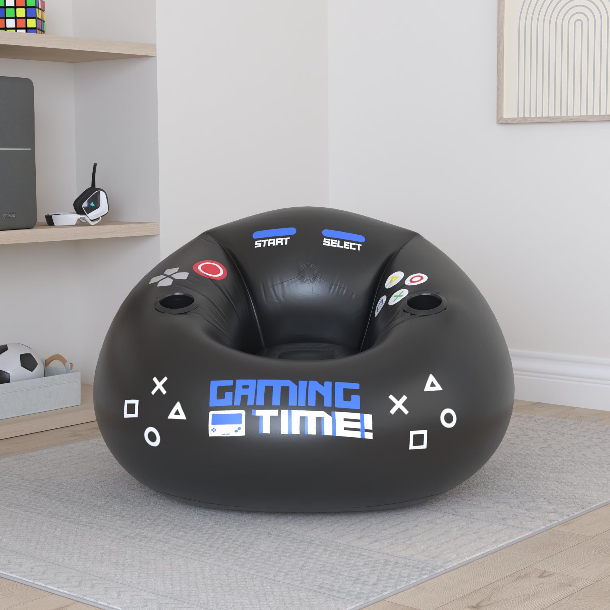 Inflatable Gaming Chair for Kids & Teens with Cup Holders and Side Pocket - This Air Gaming Bean Bag Chairs for kids is The Perfect Furniture for Gamer Room Decor - Perfect Gaming Stuff for boys 4-12 - Flex Gamingproduct_type