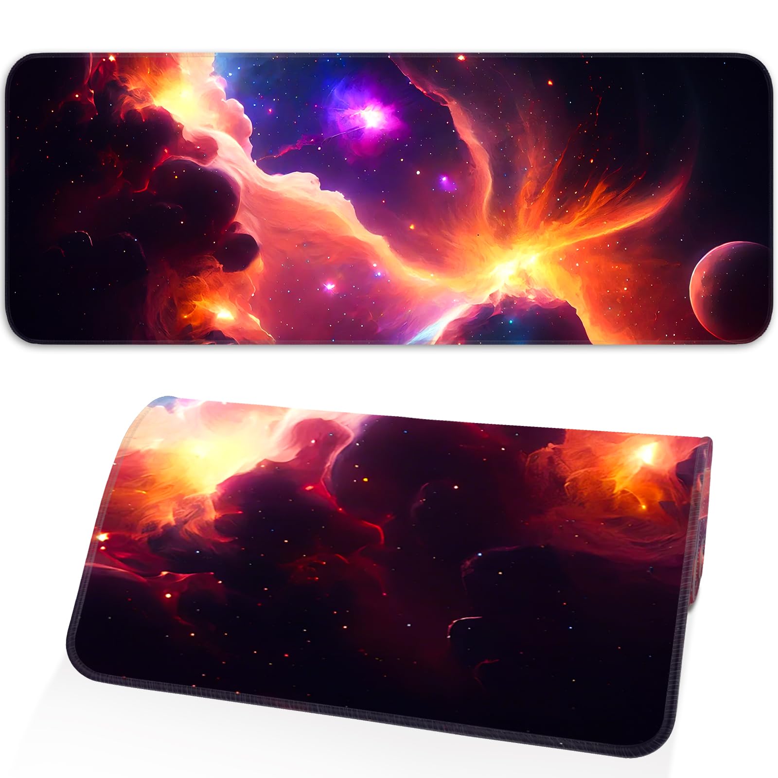 Japanese Dark Red Moon Gaming Mouse Pad, Extended Mouse Pad with Non-Slip Base, Full Keyboard Pad with Stitched Edges, Large Desk Pad for Gaming, Office, Home 31.5 x 11.8 Inch - Flex Gamingproduct_type