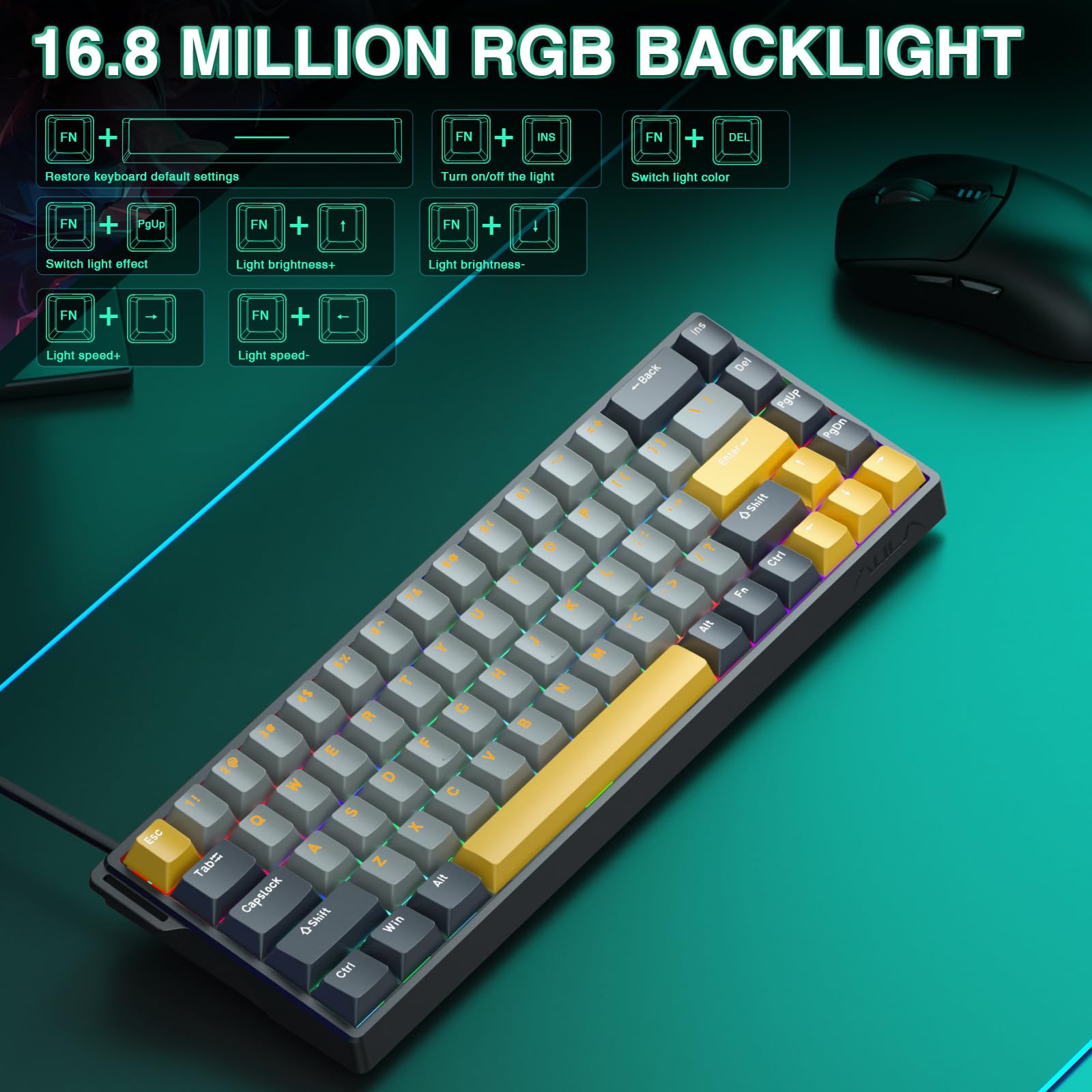 AULA WIN68 HE Mechanical Gaming Keyboard 60%, Hall Effect Magnetic Switch, Fast Trigger Mode Adjustable Actuation, 8000Hz Polling Rate, RGB Backlit, Wired Black Keyboard for Laptop/PC Gamer - Flex Gamingproduct_type