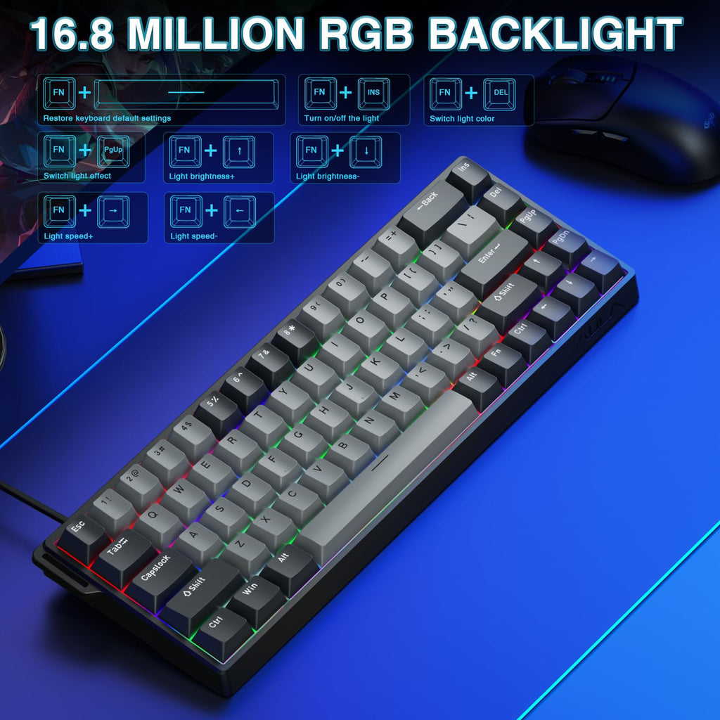 AULA WIN68 HE Mechanical Gaming Keyboard 60%, Hall Effect Magnetic Switch, Fast Trigger Mode Adjustable Actuation, 8000Hz Polling Rate, RGB Backlit, Wired Black Keyboard for Laptop/PC Gamer - Flex Gamingproduct_type