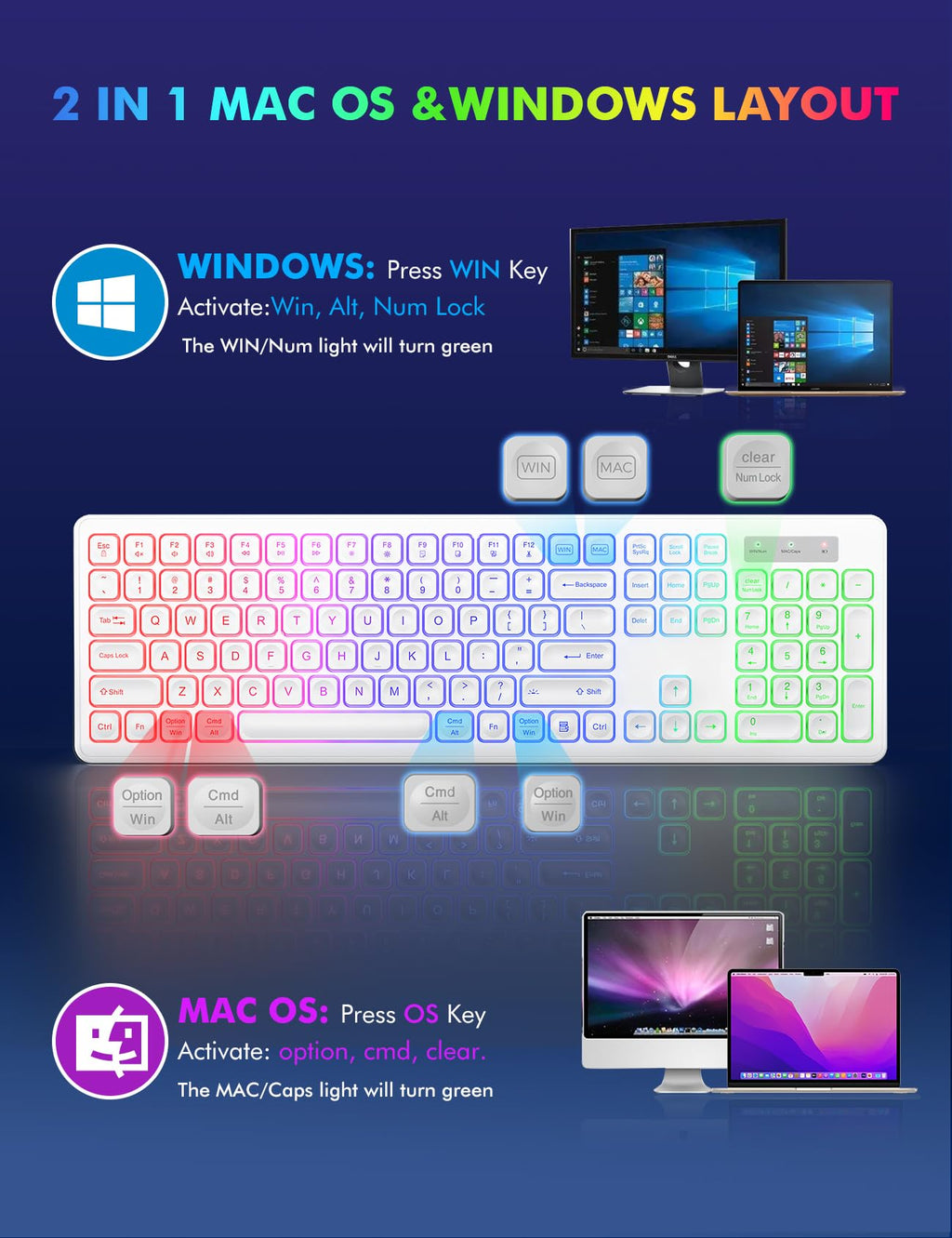 Wireless Keyboard and Mouse Combo, RGB Backlit, Rechargeable & Light Up Letters, Full-Size, Soft Typing, Sleep Mode, 2.4GHz Quiet Keyboard Set for Mac, Windows, Laptop, PC, Trueque KM42Pro (Black) - Flex Gamingproduct_type