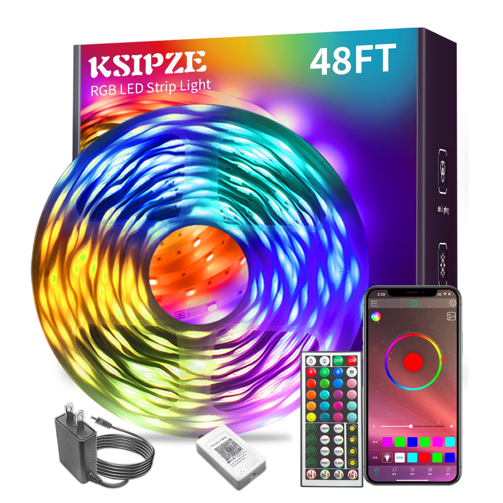 KSIPZE 100ft Led Strip Lights RGB Music Sync Color Changing Led Lights with Smart App Control Remote Led Lights for Bedroom Room Lighting Flexible Home Décor - Flex Gamingproduct_type