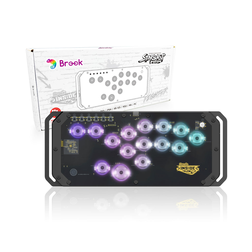 Brook Fighter Starburst Metal Ver. All-Button Arcade Controller for PS5, PS4, Xbox Series X|S, NS, NS2 & PC, Metal Side Handles, Hot-Swappable Switches, RGB Lighting, Officially Licensed (Black) - Flex Gamingproduct_type