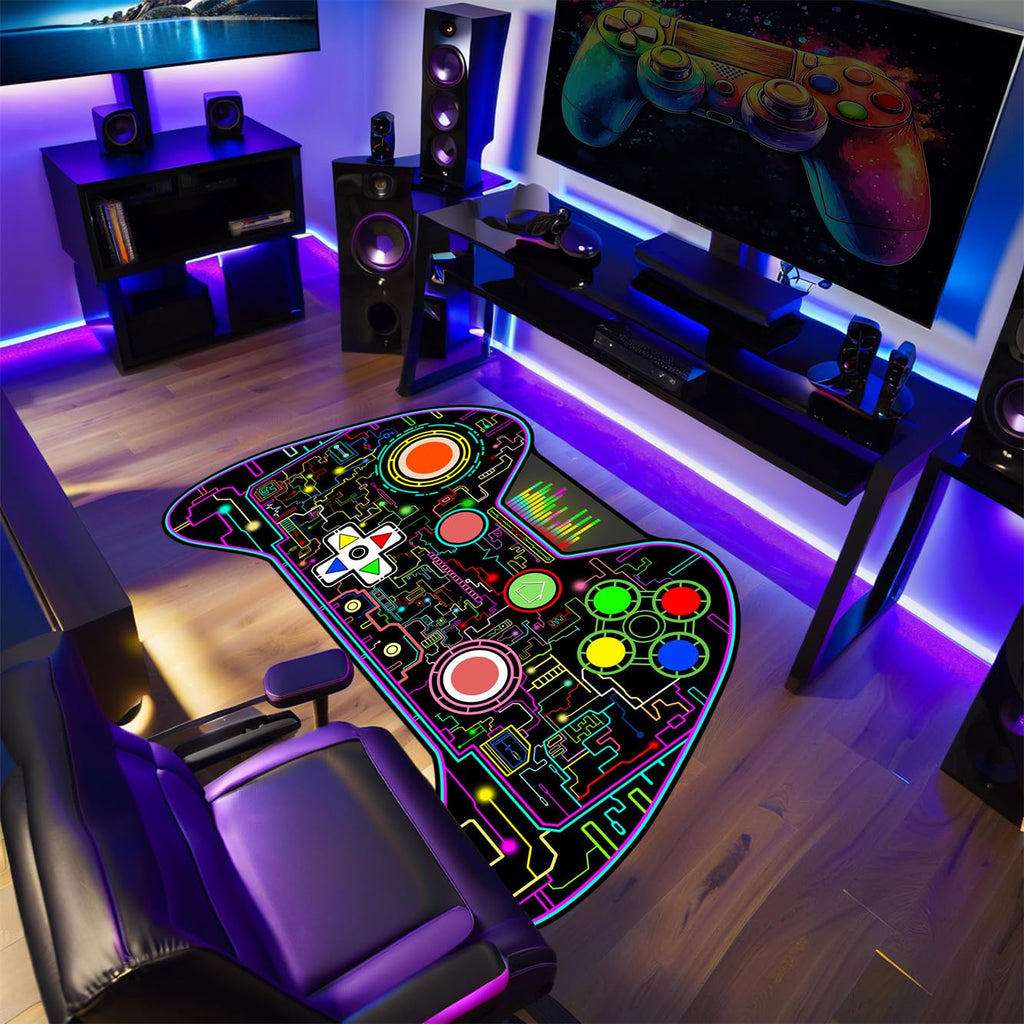 Video Game Shaped Carpet Rug - Gamepad Shaped Area Rug for Boys Bedroom Gaming Themed Area Rugs Kids Boys Gaming Room Decor, 4.5x6 Feet - Flex Gamingproduct_type