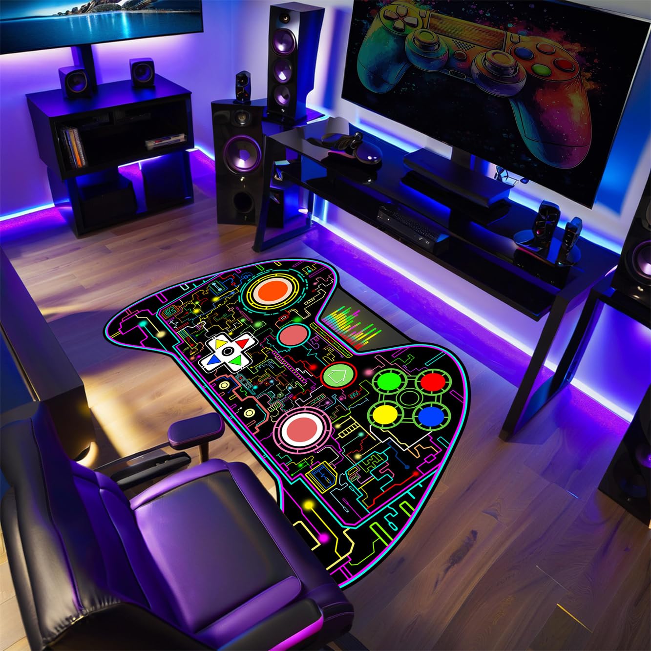 Video Game Shaped Carpet Rug - Gamepad Shaped Area Rug for Boys Bedroom Gaming Themed Area Rugs Kids Boys Gaming Room Decor, 4.5x6 Feet - Flex Gamingproduct_type