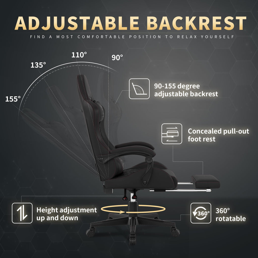 Gamtimer Gaming Chair, 400 LB Weight Capacity,with Pocket Spring Cushion | Ergonomic Backrest Office Chair,Leather, with Headrest and Lumbar Support, Footrest, Suitable for Adults(Blue) - Flex Gamingproduct_type