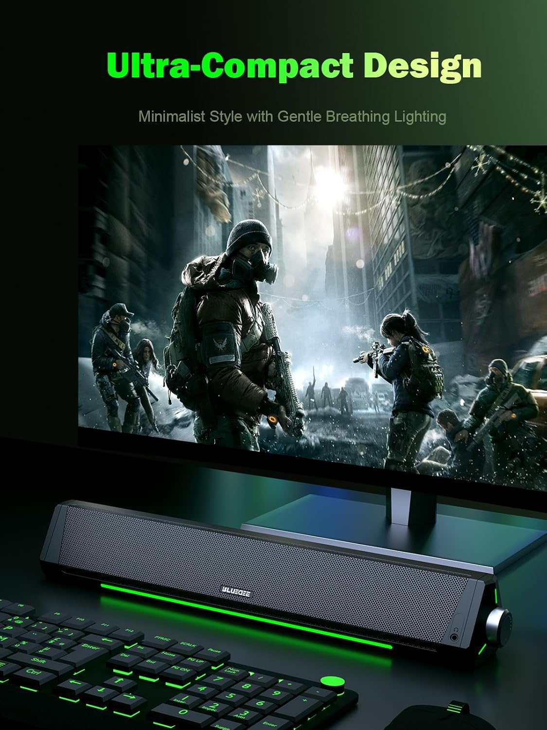 BLUEDEE Computer Speakers for Desktop PC, Computer Sound bar, HiFi Stereo Speakers for Computer Desktop, Bluetooth 5.0 and 3.5mm Aux-in PC Soundbar, USB/USB C Powered Gaming Speakers for pc, Laptop - Flex Gamingproduct_type