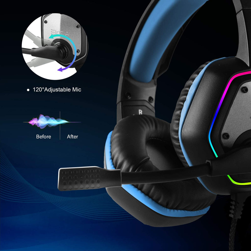 EKSA E1000 USB Gaming Headset for PC, Computer Headphones with Microphone/Mic Noise Cancelling, 7.1 Surround Sound, RGB Light - Wired Headphones for PS4, PS5 Console, Laptop, Call Center - Flex Gamingproduct_type