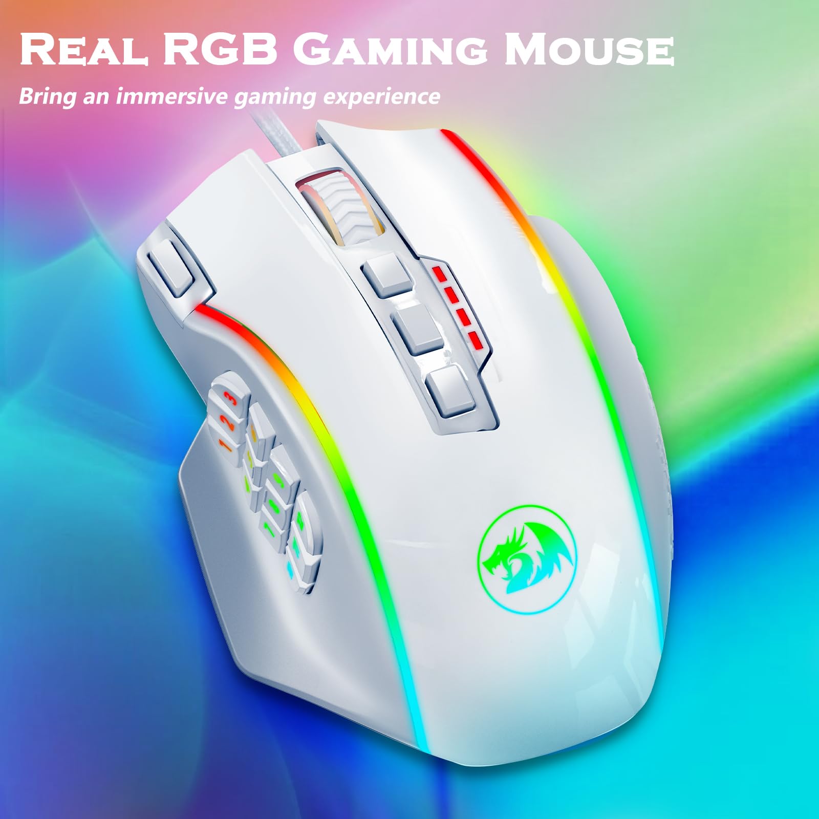 Redragon Gaming Mouse, MMO Mouse Gaming UP 12400 DPI, 19 Macro Programmable Buttons, RGB Mouse with 12 Side Buttons, 8 * 2.4g Weight Tuning for PC Laptop MOBA FPS, M901K, Black - Flex Gamingproduct_type