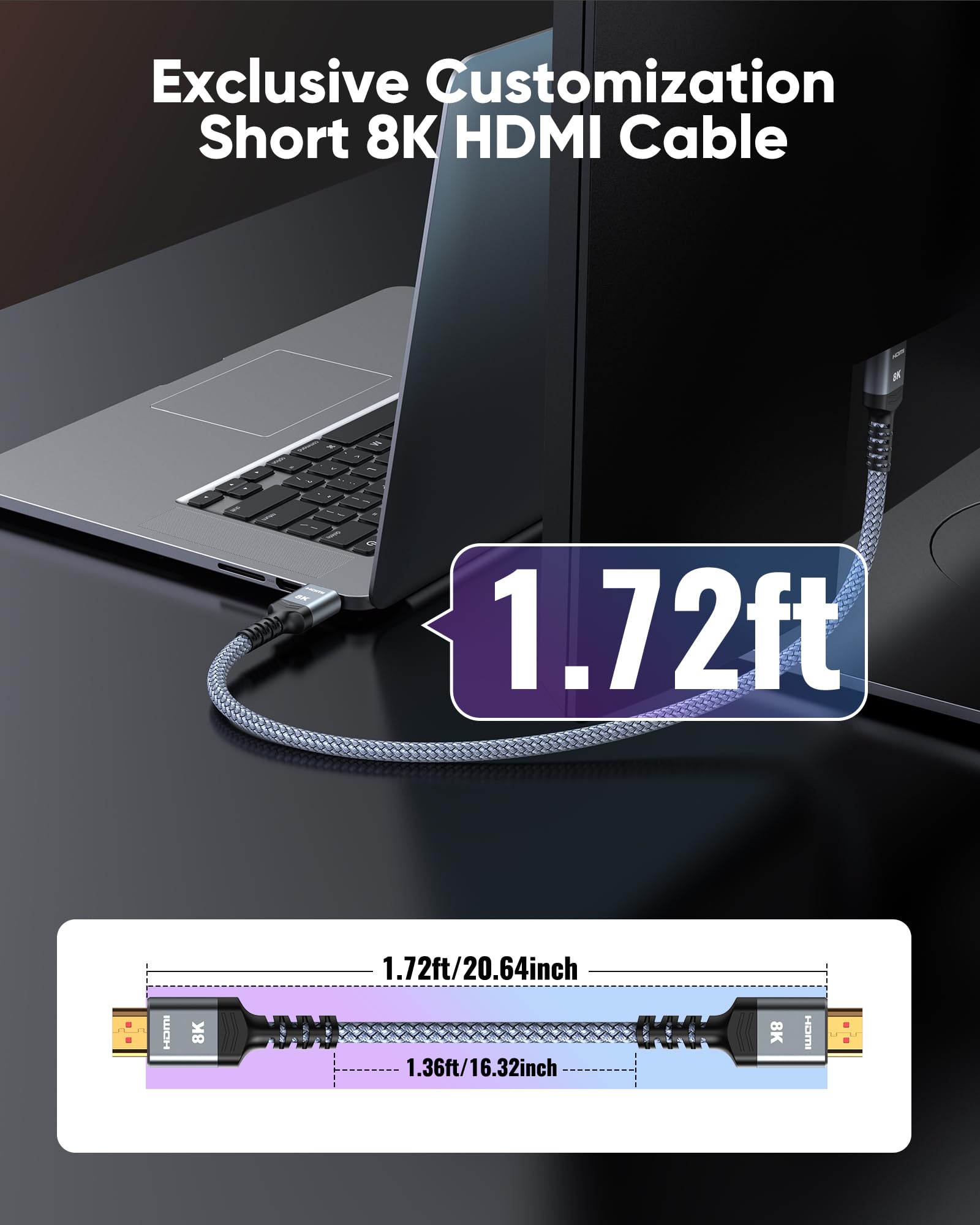 Highwings 8K 10K 4K HDMI Cable 48Gbps 6.6FT/2M, Certified Ultra High Speed 2.1 HDMI Cable Braided Cord-4K@120Hz 8K@60Hz, DTS:X, HDCP 2.2 & 2.3, HDR 10 Compatible with DVD Player/PS5/HDTV/Blu-ray - Flex Gamingproduct_type