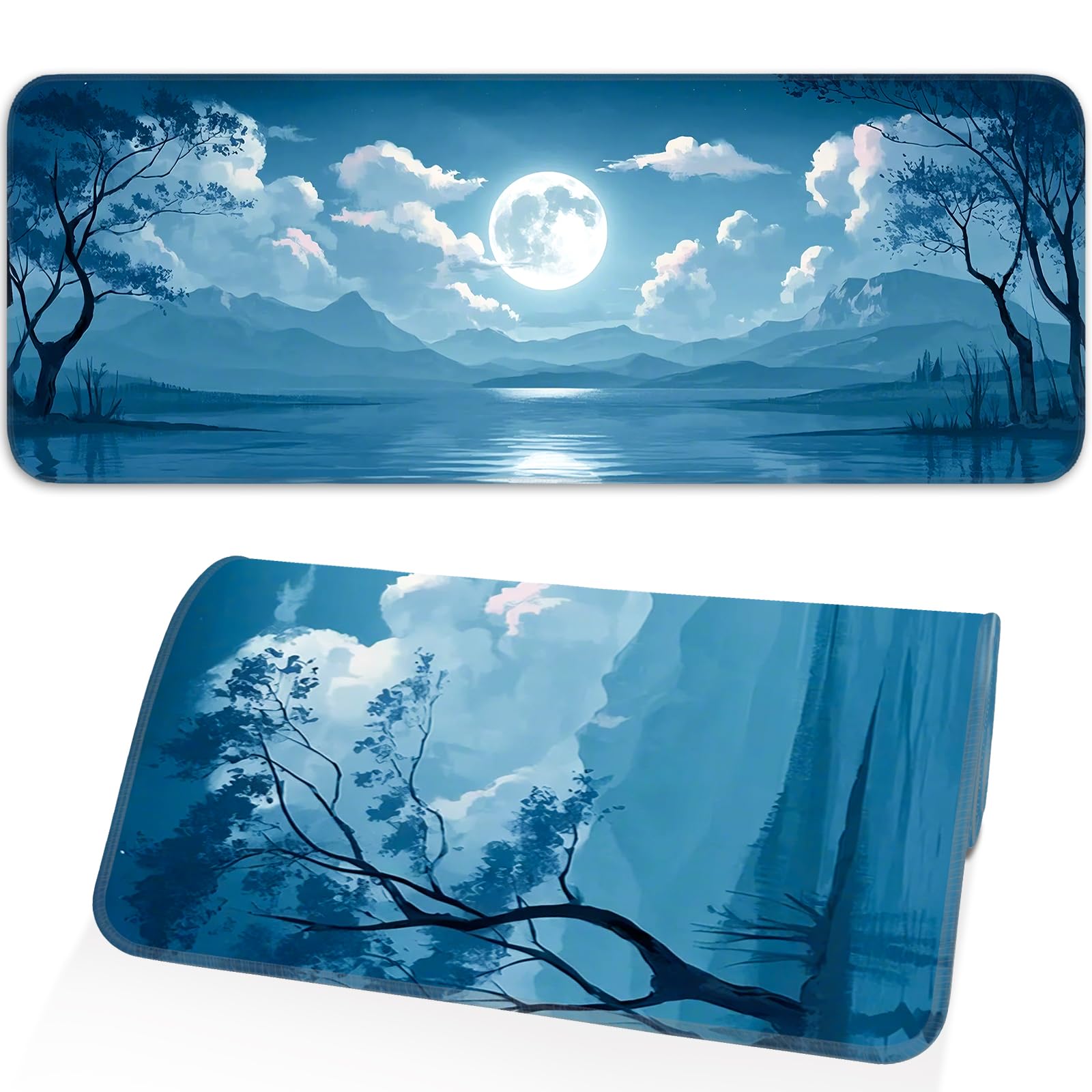 Japanese Dark Red Moon Gaming Mouse Pad, Extended Mouse Pad with Non-Slip Base, Full Keyboard Pad with Stitched Edges, Large Desk Pad for Gaming, Office, Home 31.5 x 11.8 Inch - Flex Gamingproduct_type