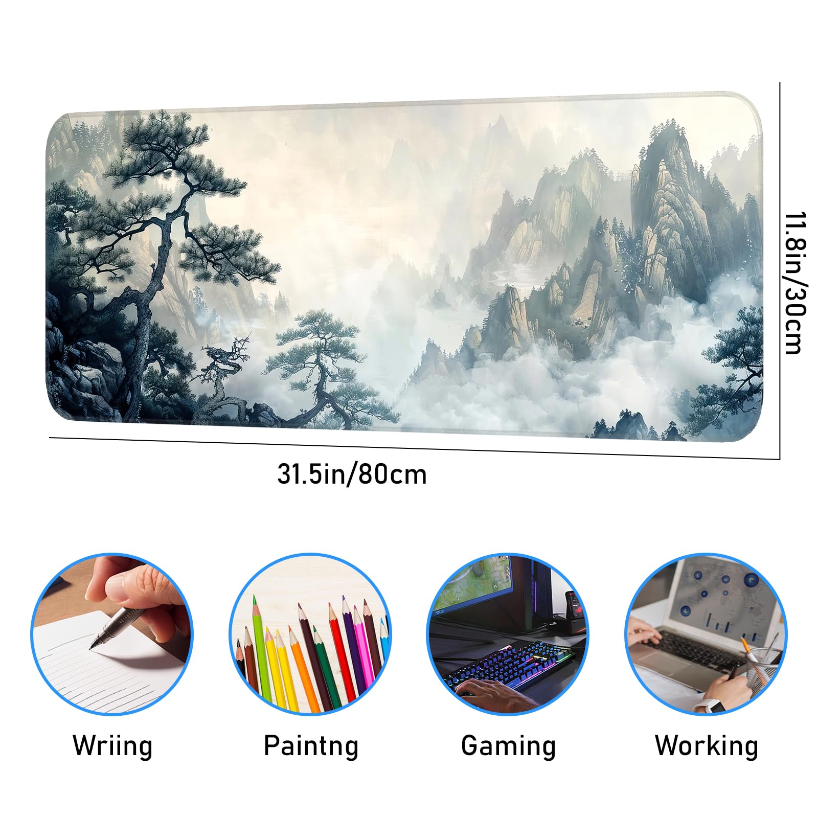 Japanese Dark Red Moon Gaming Mouse Pad, Extended Mouse Pad with Non-Slip Base, Full Keyboard Pad with Stitched Edges, Large Desk Pad for Gaming, Office, Home 31.5 x 11.8 Inch - Flex Gamingproduct_type