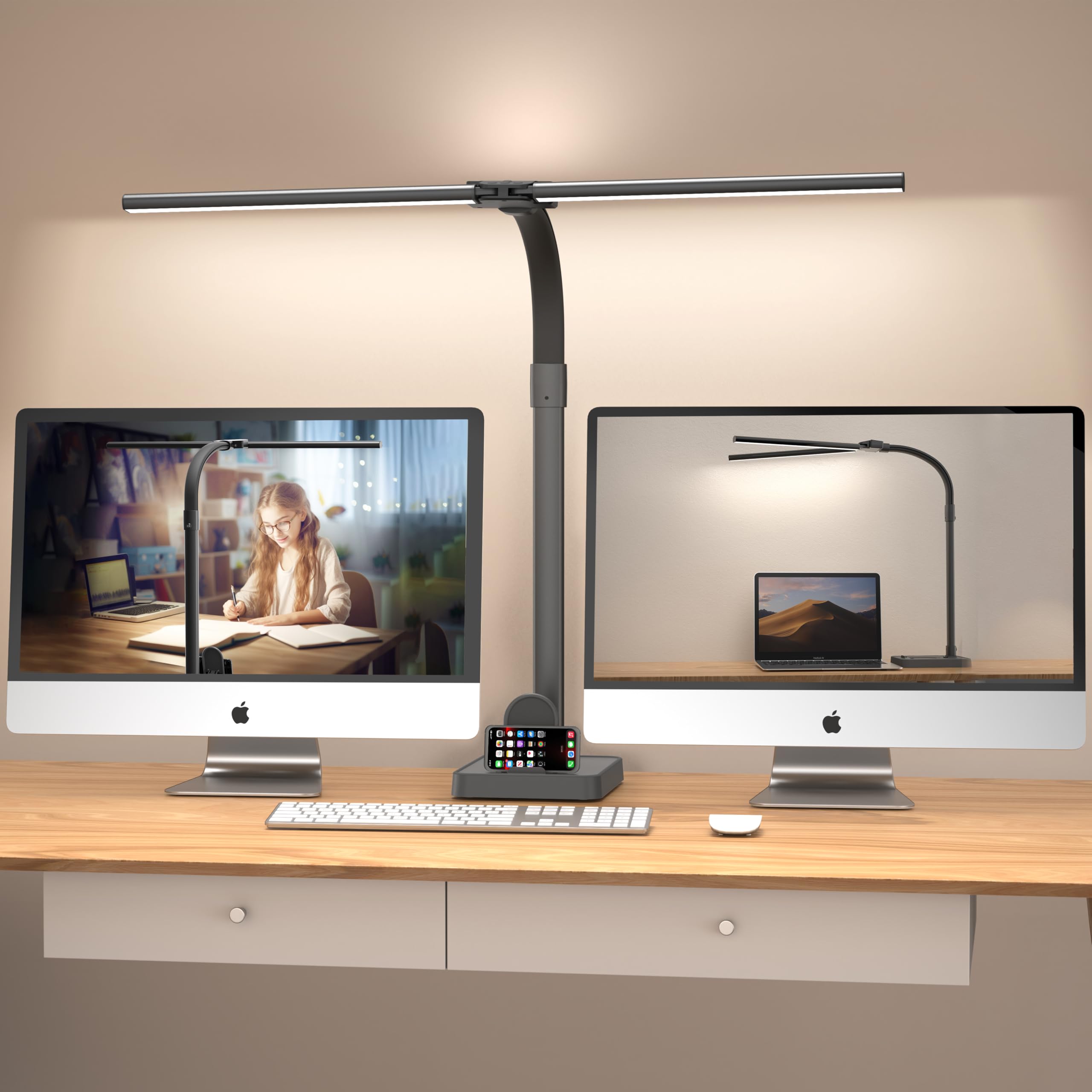 Double Head LED Desk Lamp, Architect Desk Lamps for Home Office, 24W Brightest Workbench Office Lighting-5 Color Modes and 5 Dimmable Eye Protection Modern Desk Lamp for Monitor Reading - Flex Gamingproduct_type