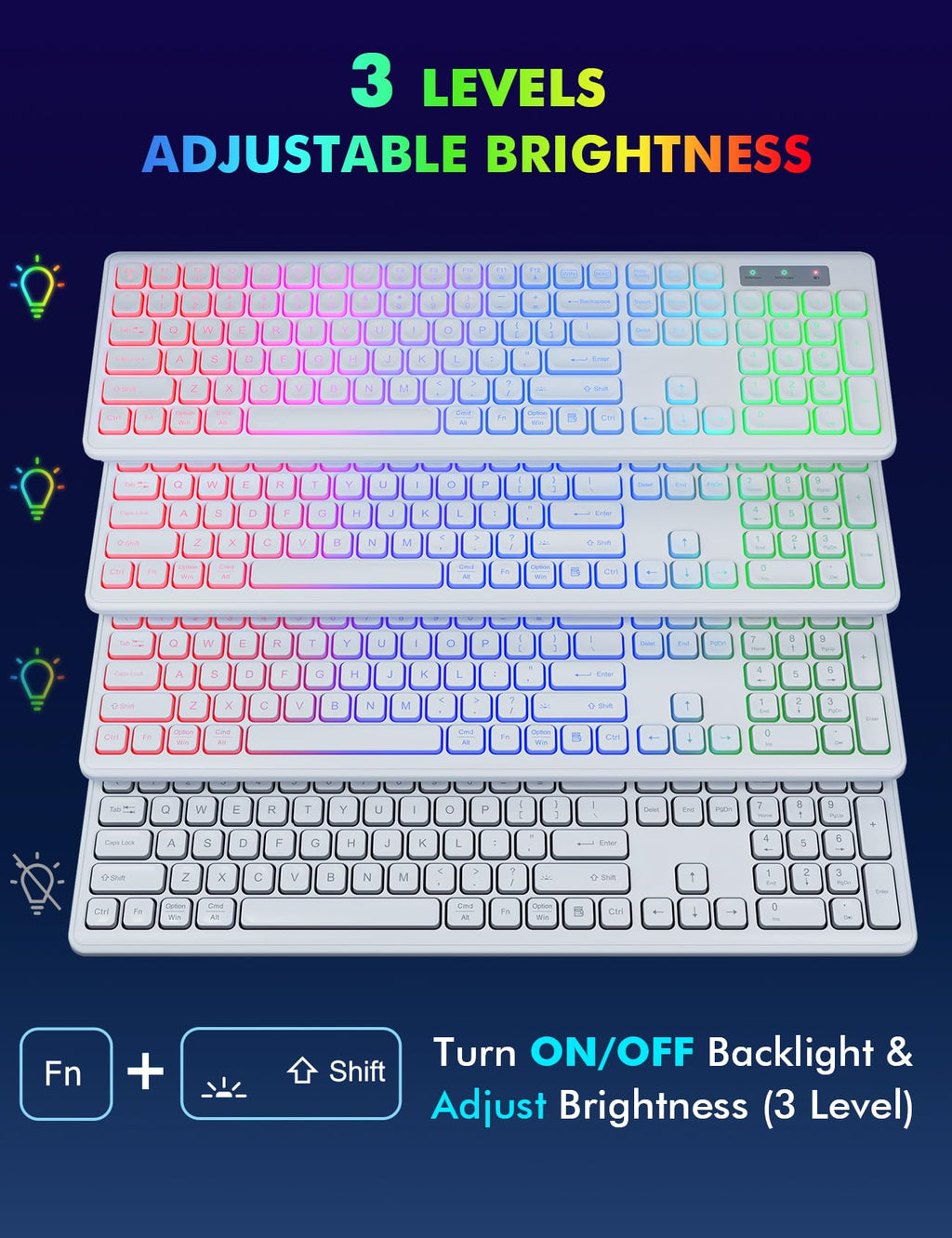 Wireless Keyboard and Mouse Combo, RGB Backlit, Rechargeable & Light Up Letters, Full-Size, Soft Typing, Sleep Mode, 2.4GHz Quiet Keyboard Set for Mac, Windows, Laptop, PC, Trueque KM42Pro (Black) - Flex Gamingproduct_type