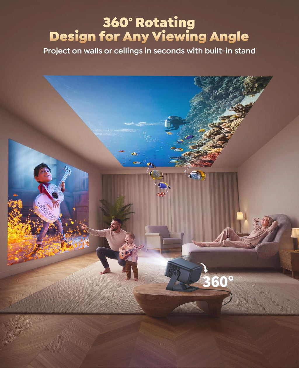 Smart 4K Projector [Google TV Stick Built-in & 360° Stand] with WiFi 6, Bluetooth 5.3, HDR10, 30W Hi-Fi, AI Auto Focus, Outdoor Portable Short Throw Movie Projector for Home Theater Bedroom Ceiling - Flex Gamingproduct_type